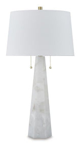 Ashley Furniture Laurellen table lamp with a sleek base and fabric shade, perfect for modern living room or bedroom decor.