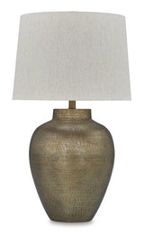 Ashley Furniture Madney table lamp with a sleek base and fabric shade, ideal for modern living room or bedroom decor.