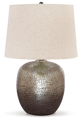 Magalie table lamp by Ashley Furniture featuring a sleek design with a white fabric shade and wooden base.