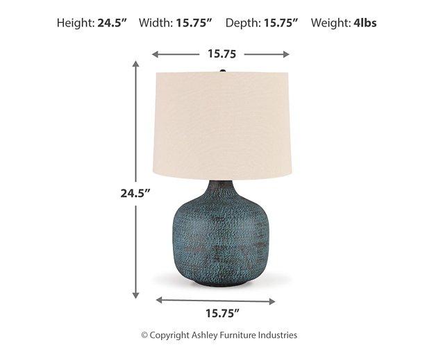 Malthace table lamp by Ashley Furniture with a sleek base and fabric shade, ideal for modern living room or bedroom decor.