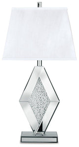 Prunella table lamp by Ashley Furniture featuring a sleek base and fabric shade, ideal for modern home décor.