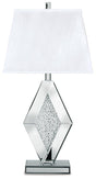 Prunella table lamp by Ashley Furniture featuring a sleek base and fabric shade, ideal for modern home décor.