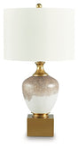 Ashley Furniture Tavisburg Table Lamp with a sleek design and neutral-colored shade, perfect for modern living room decor.