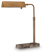 Yafe Ashley Furniture table desk lamp with a sleek, modern design and a white lampshade on a wooden desk.