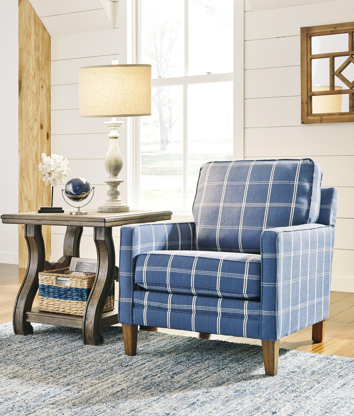 Pair of Ashley Furniture Bernadate table lamps with fabric shades and ceramic bases, ideal for bedside or living room decor