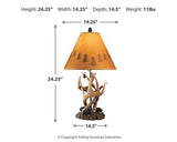 Pair of Ashley Furniture Derek Table Lamps with beige fabric shades and modern base design.