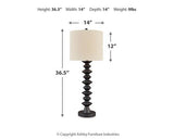 Pair of Ashley Furniture Luanndon table lamps with beige fabric shades and wooden bases, designed for stylish home lighting.