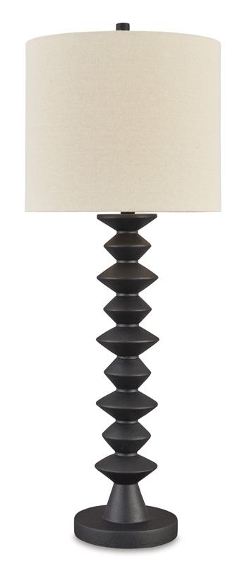Ashley Furniture Luanndon table lamp set featuring two stylish lamps with fabric shades and modern bases for bedroom or living room décor.
