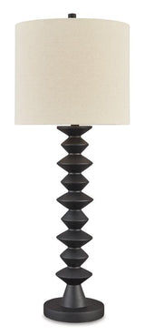 Ashley Furniture Luanndon table lamp set featuring two stylish lamps with fabric shades and modern bases for bedroom or living room décor.