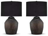 Ashley Furniture Naareman table lamp set featuring two elegant lamps with textured bases and fabric shades for stylish lighting.
