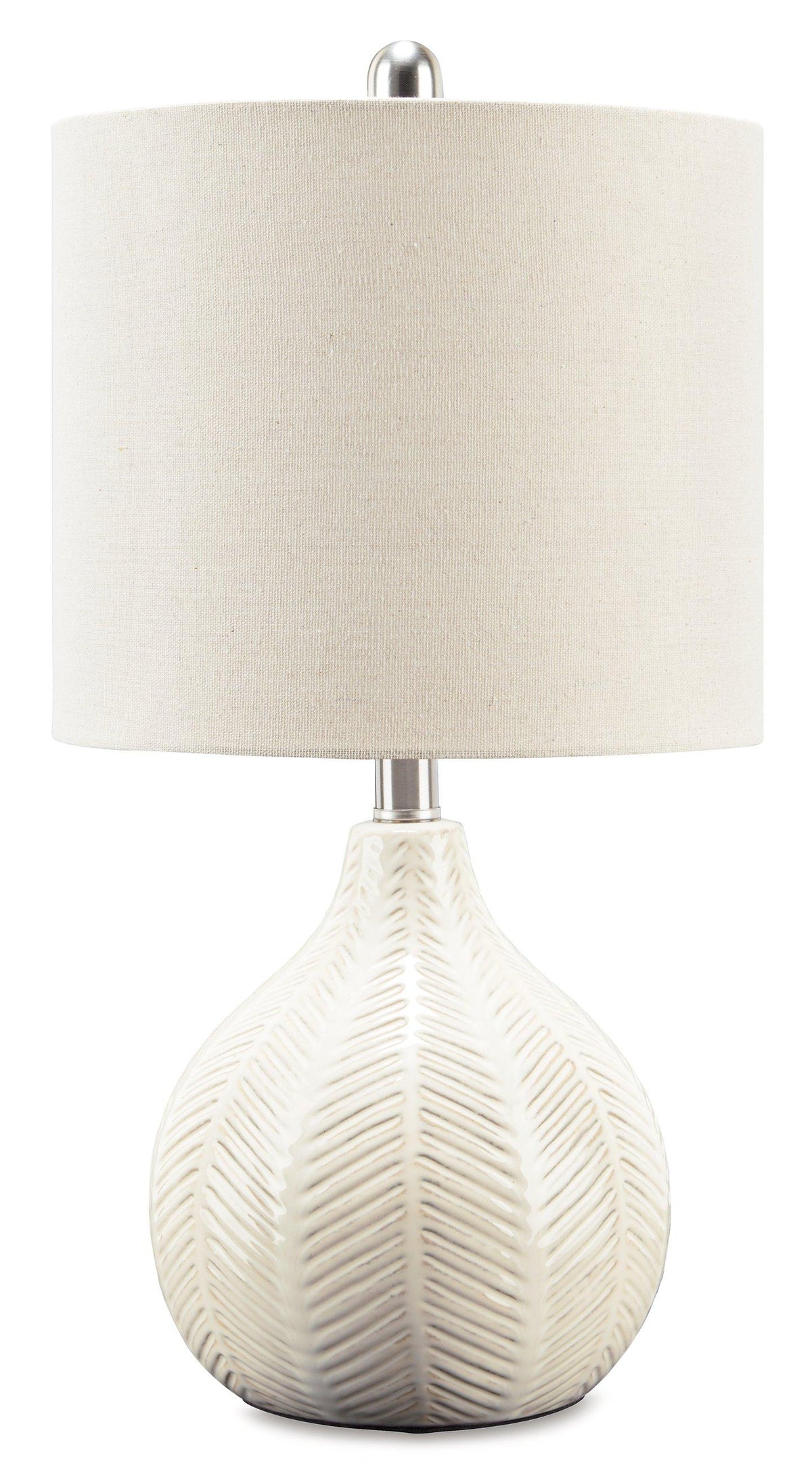 Ashley Furniture Rainermen table lamp set with two elegant lamps featuring neutral shades and modern design.