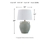 Ashley Furniture Shawburg table lamp set featuring two elegant lamps with neutral shades and decorative bases.