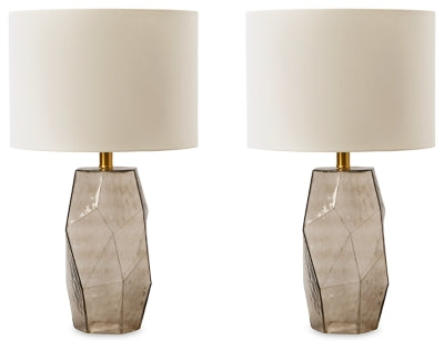 Ashley Furniture Taylor Lamp Set featuring two stylish table lamps with beige shades and decorative bases.