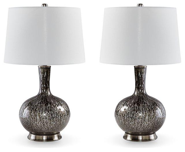 Ashley Furniture Tenslow Table Lamp Set featuring two stylish lamps with neutral fabric shades and modern bases.