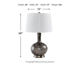 Pair of Ashley Furniture Tenslow table lamps with fabric shades and wooden bases, ideal as bedroom or living room decor.