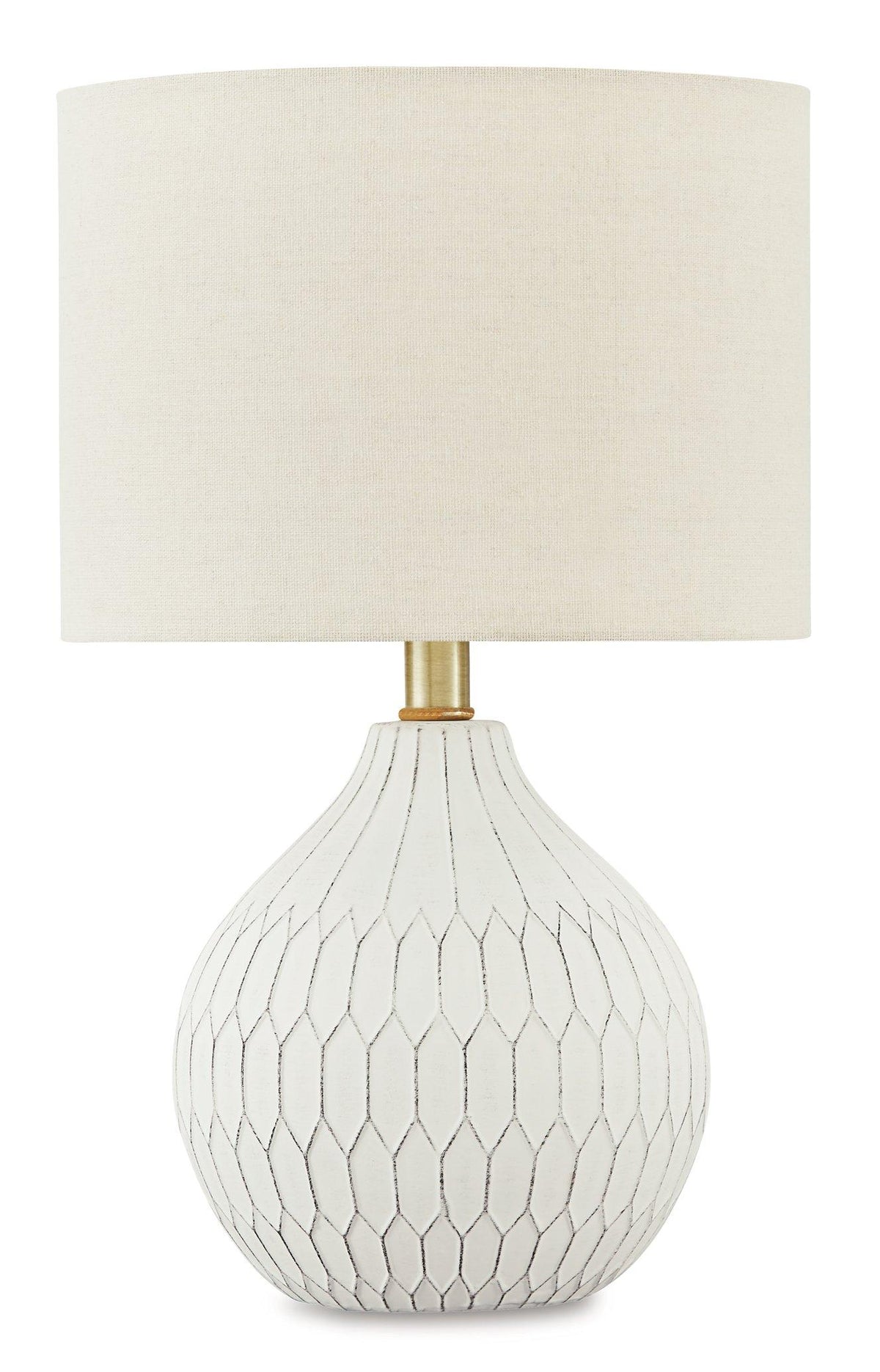 Ashley Furniture Wardmont table lamp set with two elegant ceramic lamps featuring neutral shades and modern design.