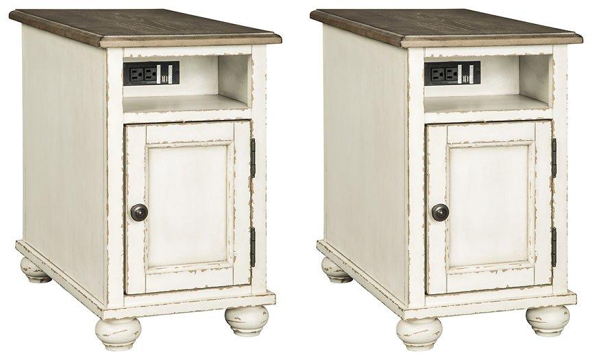 Ashley Furniture Realyn End Table Set featuring two stylish wooden tables with modern design and natural finish.