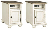 Ashley Furniture Realyn End Table Set featuring two stylish wooden tables with modern design and natural finish.