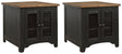Set of two Ashley Furniture Valebeck End Tables with wooden tops and tapered legs, ideal for living room decor.
