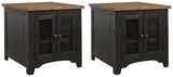 Set of two Ashley Furniture Valebeck End Tables with wooden tops and tapered legs, ideal for living room decor.