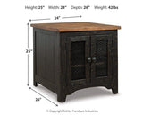Ashley Furniture Valebeck End Table Set showing two wooden tables with a dark finish and modern design.
