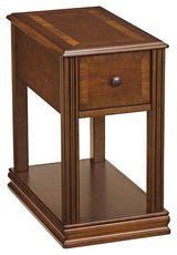 Set of two Ashley Furniture Breegin End Tables with wooden tops and black metal legs, modern and stylish for living room decor.