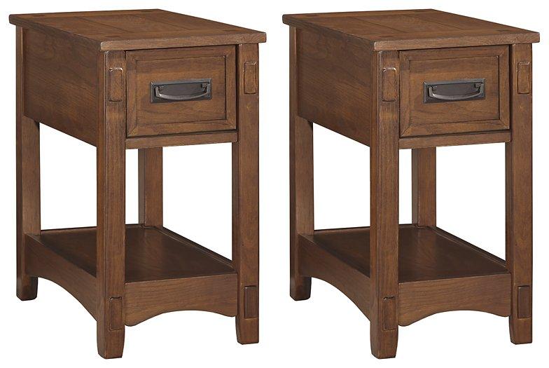 Ashley Furniture Breegin End Table Set showing two stylish wooden side tables with modern design and smooth finishes.