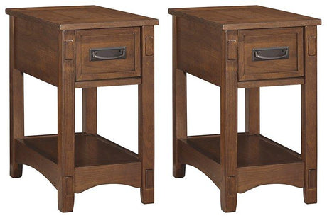 Ashley Furniture Breegin End Table Set showing two stylish wooden side tables with modern design and smooth finishes.