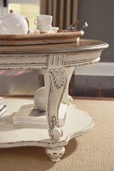 Ashley Furniture Realyn Table Set featuring a wooden dining table with matching chairs and a modern, elegant design.