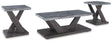Set of three Ashley Furniture Bensonale tables featuring sleek wooden surfaces and modern design for versatile home decor.