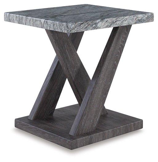 Set of three Bensonale tables from Ashley Furniture, modern wooden table set with sleek design and natural finish.