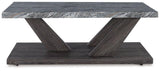 Set of three Bensonale tables from Ashley Furniture featuring modern design and wooden finishes, ideal for living room decor.