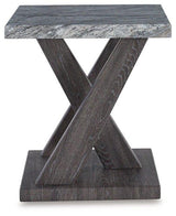 Set of three Bensonale tables by Ashley Furniture, modern wooden table set with sleek design and natural finish.