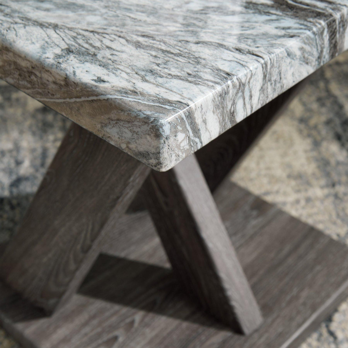 Set of three Bensonale tables by Ashley Furniture, modern wooden table set with sleek design and natural finish.