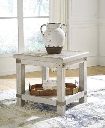 Ashley Furniture Carynhurst End Table Set featuring two elegant wooden tables with tapered legs and a dark finish.