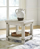 Ashley Furniture Carynhurst End Table Set featuring two elegant wooden tables with tapered legs and a dark finish.