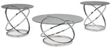 Set of three Ashley Furniture Hollynyx tables, modern wooden table set with sleek design and varied heights, perfect for living room decor.