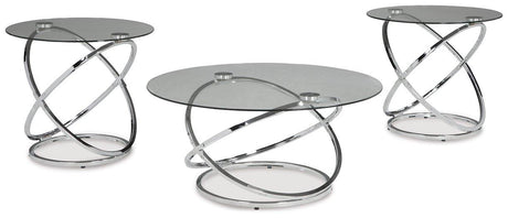 Set of three Ashley Furniture Hollynyx tables, modern wooden table set with sleek design and varied heights, perfect for living room decor.