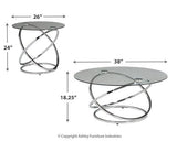 Set of three Ashley Furniture Hollynyx tables, modern table set with sleek wooden surfaces and sturdy legs.