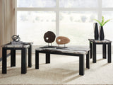 Set of three Ashley Furniture Jazmore tables featuring modern wood finishes and sleek rectangular tabletops.