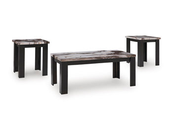 Set of three Ashley Furniture Jazmore Tables, modern wooden table set with angled legs, suitable for living room decor.
