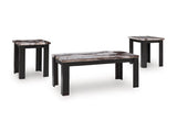 Set of three Ashley Furniture Jazmore Tables, modern wooden table set with angled legs, suitable for living room decor.