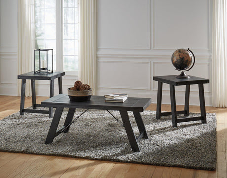 Set of three Ashley Furniture Noorbrook tables, featuring modern wooden designs with sleek finishes for versatile living room decor.