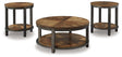 Set of three Roybeck tables from Ashley Furniture, featuring modern wooden table designs with sleek finishes.
