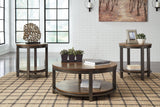 Set of three Roybeck tables by Ashley Furniture, modern wooden table set with sleek design and natural wood finish.