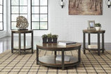 Set of three Roybeck tables by Ashley Furniture, modern wooden table set with sleek design and natural finish.