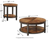 Set of three Roybeck tables by Ashley Furniture, modern wooden table set with sleek, minimalist design and natural wood finish.