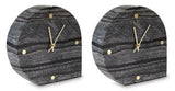 Pair of Ashley Furniture Janmour table clocks as stylish tabletop accessories, featuring modern design and clear clock faces.