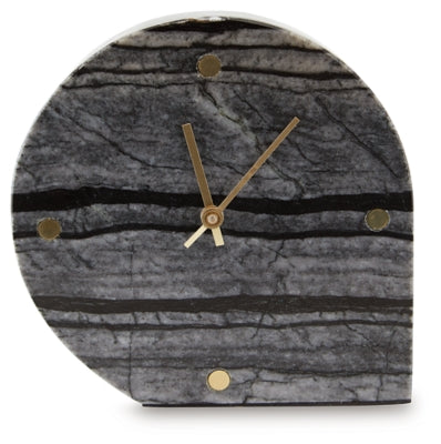 Set of two Ashley Furniture Janmour table clocks, modern tabletop accessories with sleek design and black finish.