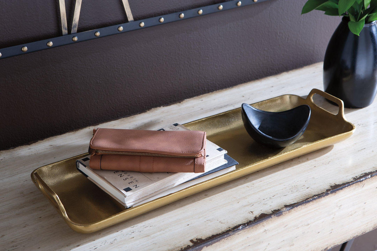 Ashley Furniture posy tray with floral design, rectangular tray perfect for serving or decorative display.